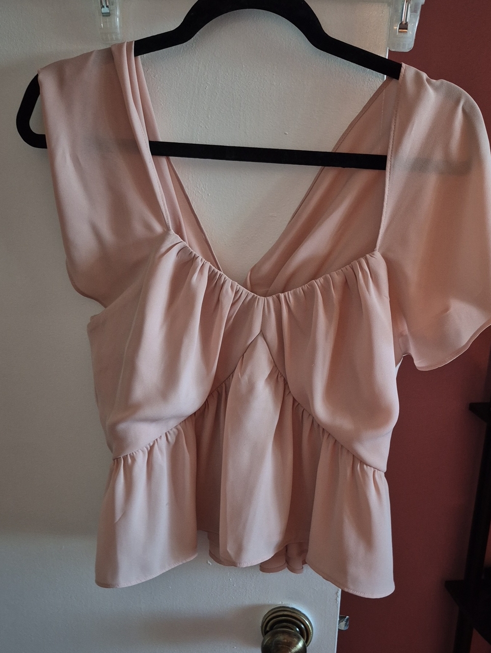 Express Blush Pink Flutter Sleeve Peplum Blouse